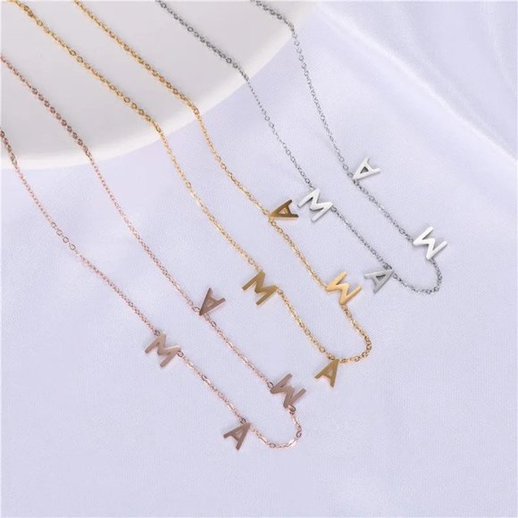 NEW White Gold "MAMA" Letter Minimalist Necklace 18" - Picture 3 of 4